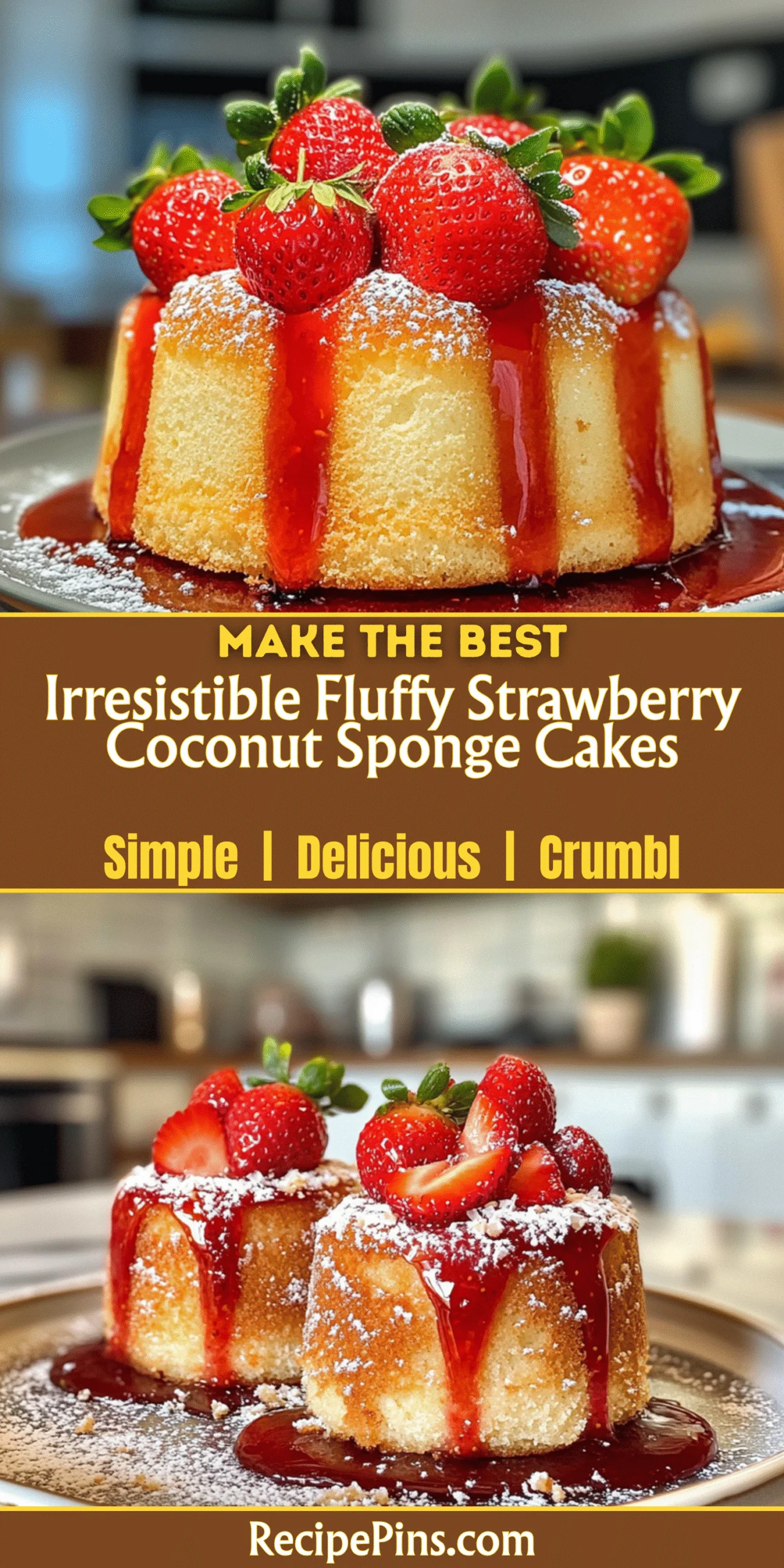 Irresistible Fluffy Strawberry Coconut Sponge Cakes