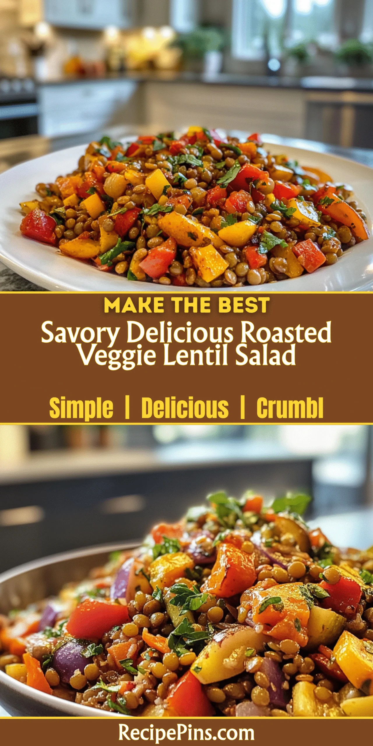 Savory Delicious Roasted Veggie Lentil Salad