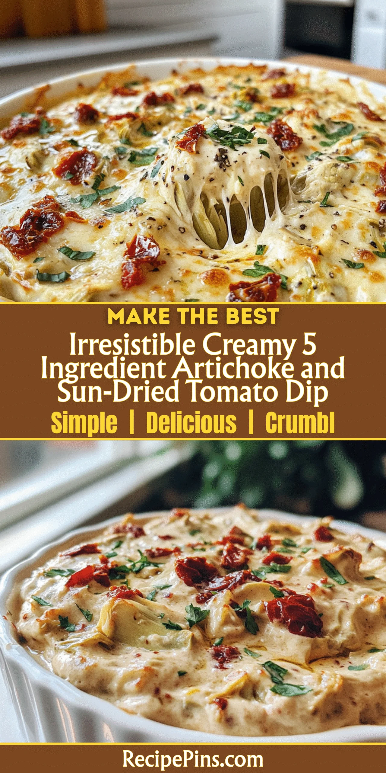 Irresistible Creamy 5 Ingredient Artichoke and Sun-Dried Tomato Dip