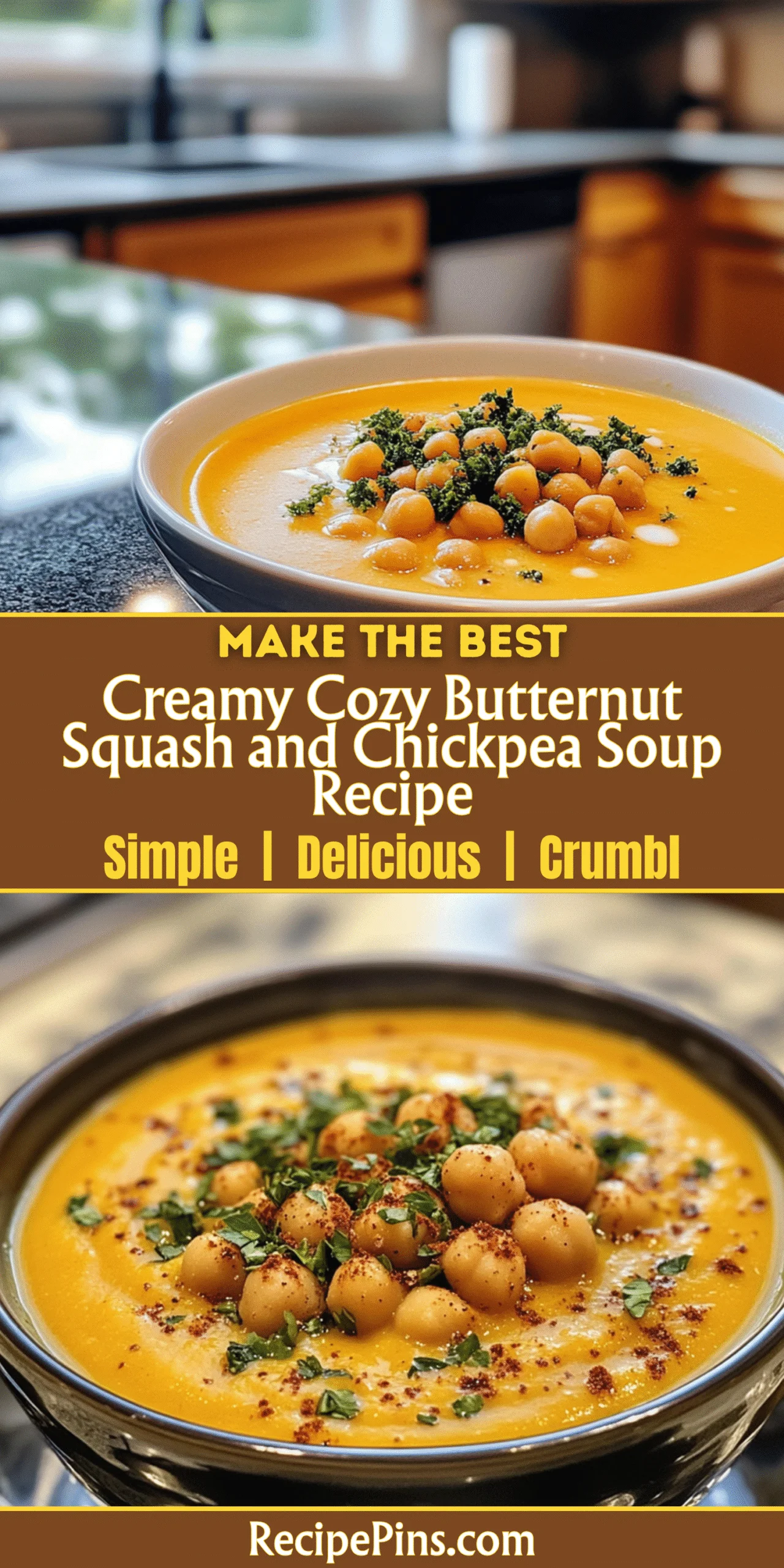Creamy Cozy Butternut Squash and Chickpea Soup Recipe