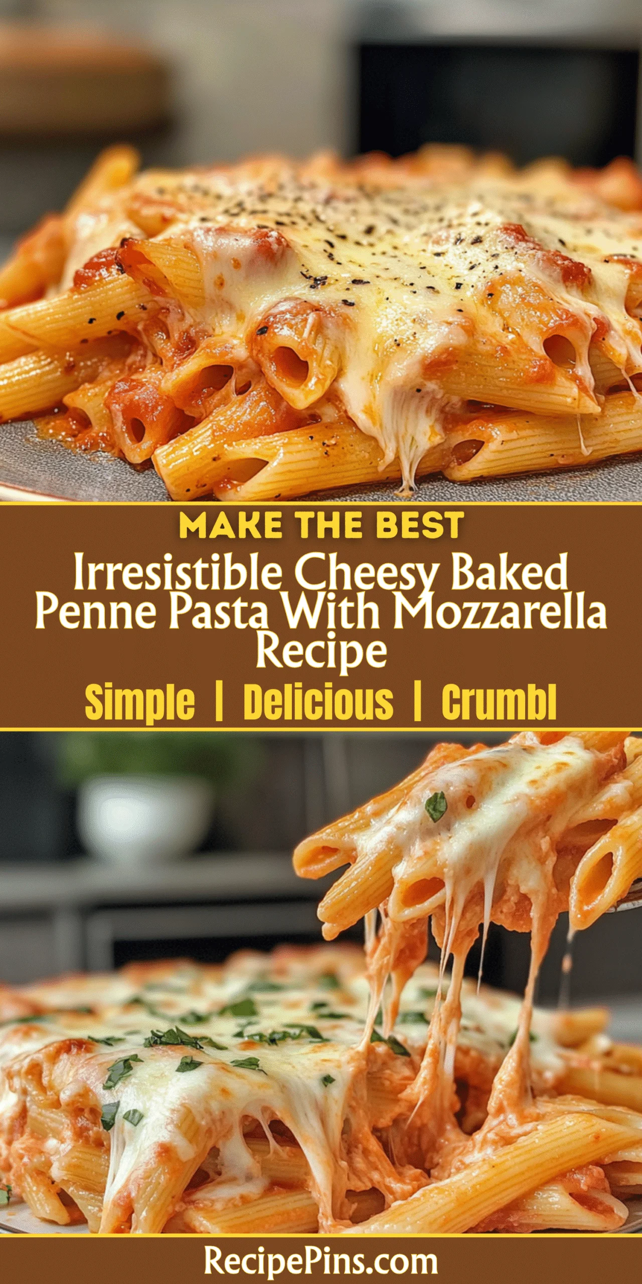 Irresistible Cheesy Baked Penne Pasta With Mozzarella Recipe