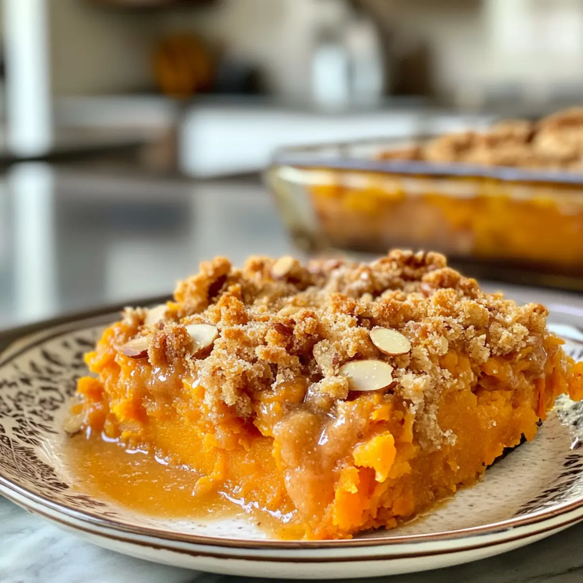 Irresistible Creamy Sweet Potato Casserole with Almond Streusel