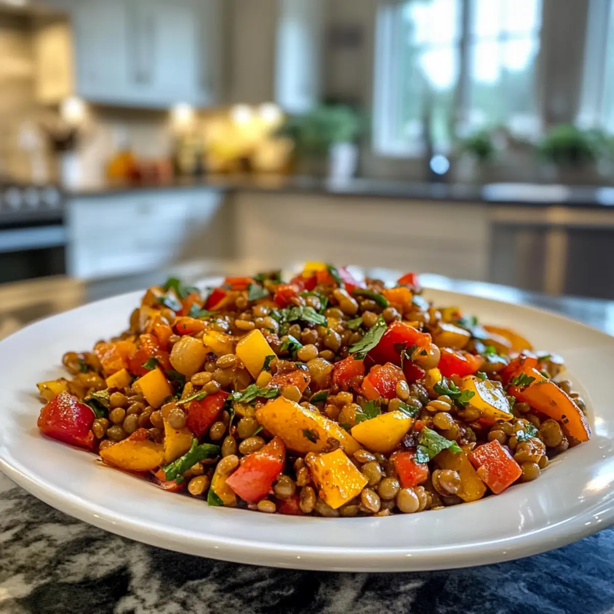 Savory Delicious Roasted Veggie Lentil Salad