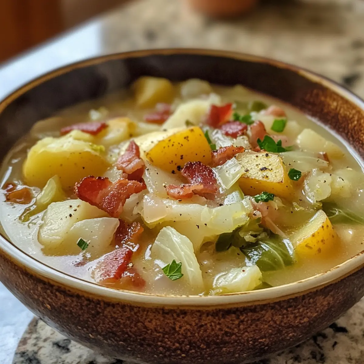 Hearty Comforting Cabbage Soup with Bacon and Potatoes