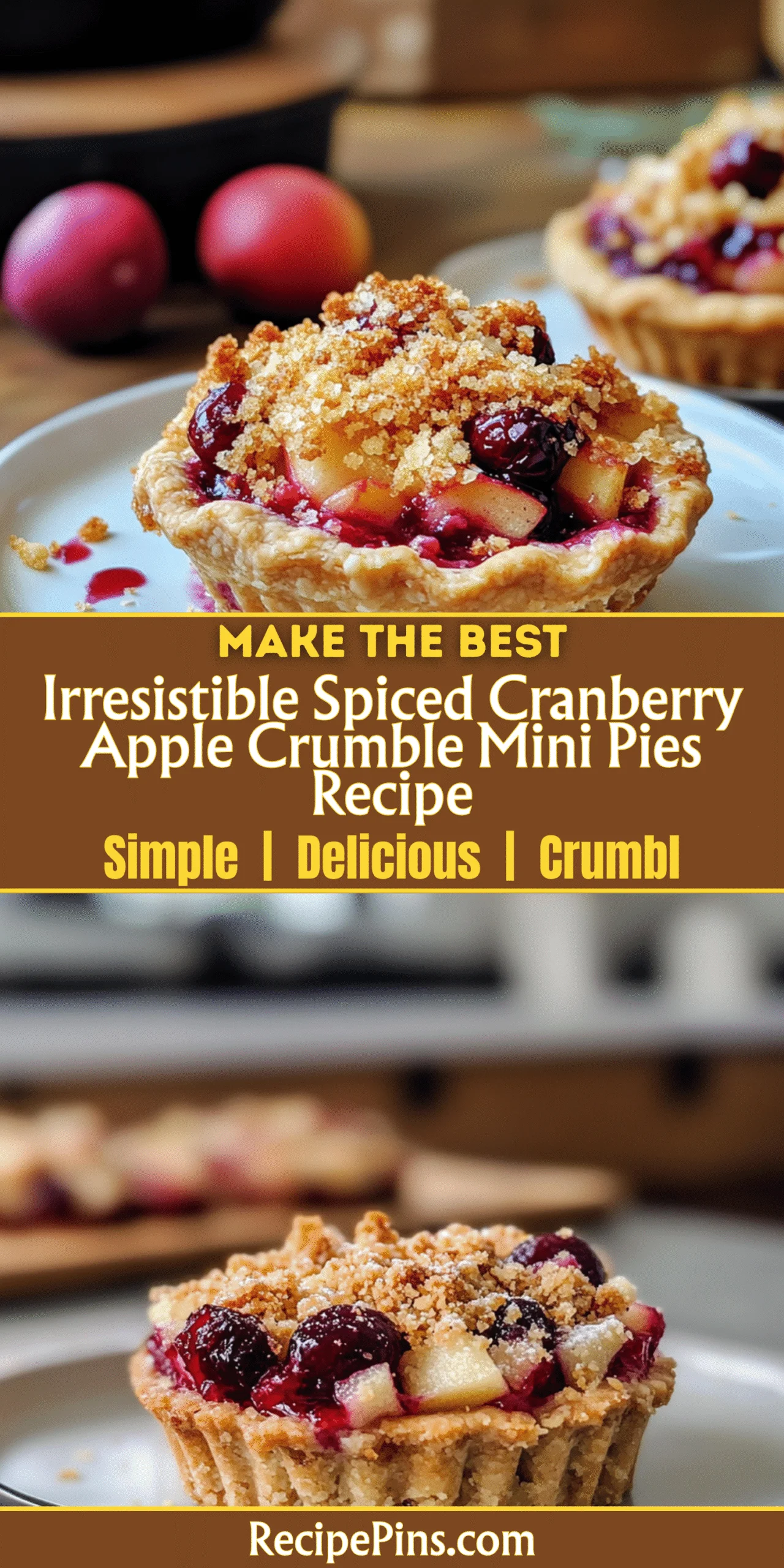 Irresistible Spiced Cranberry Apple Crumble Mini Pies Recipe