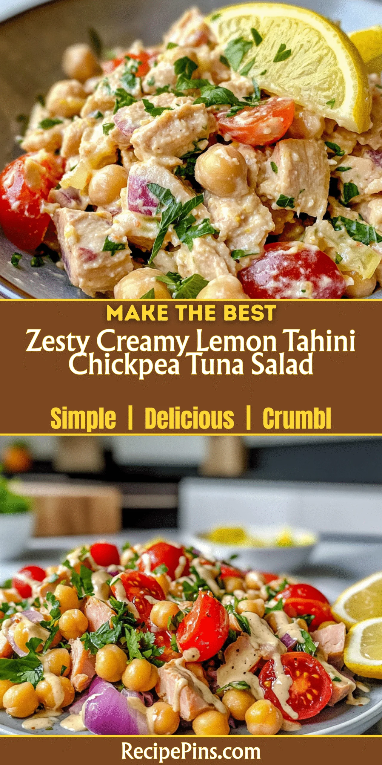 Zesty Creamy Lemon Tahini Chickpea Tuna Salad