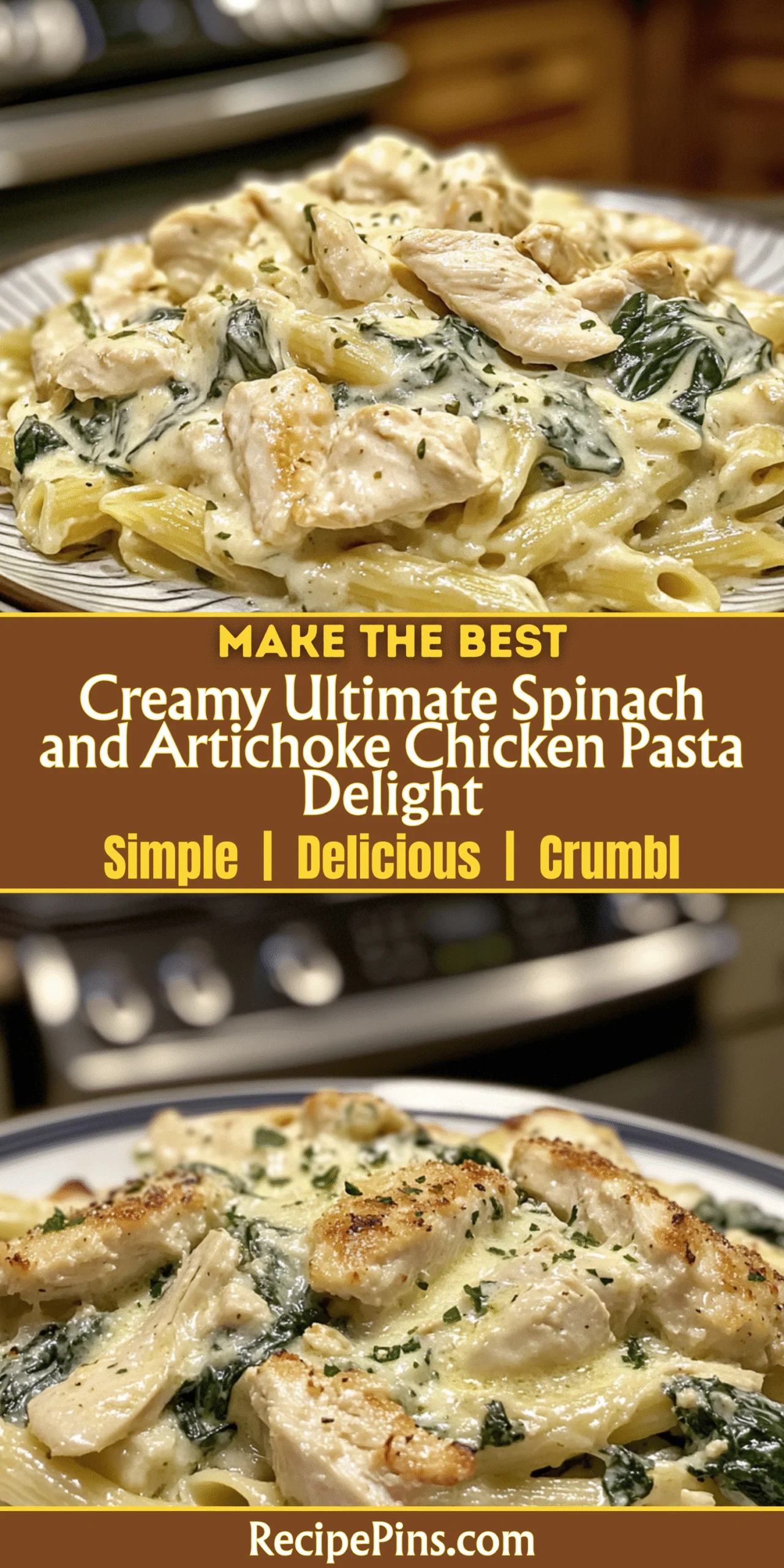 Creamy Ultimate Spinach and Artichoke Chicken Pasta Delight