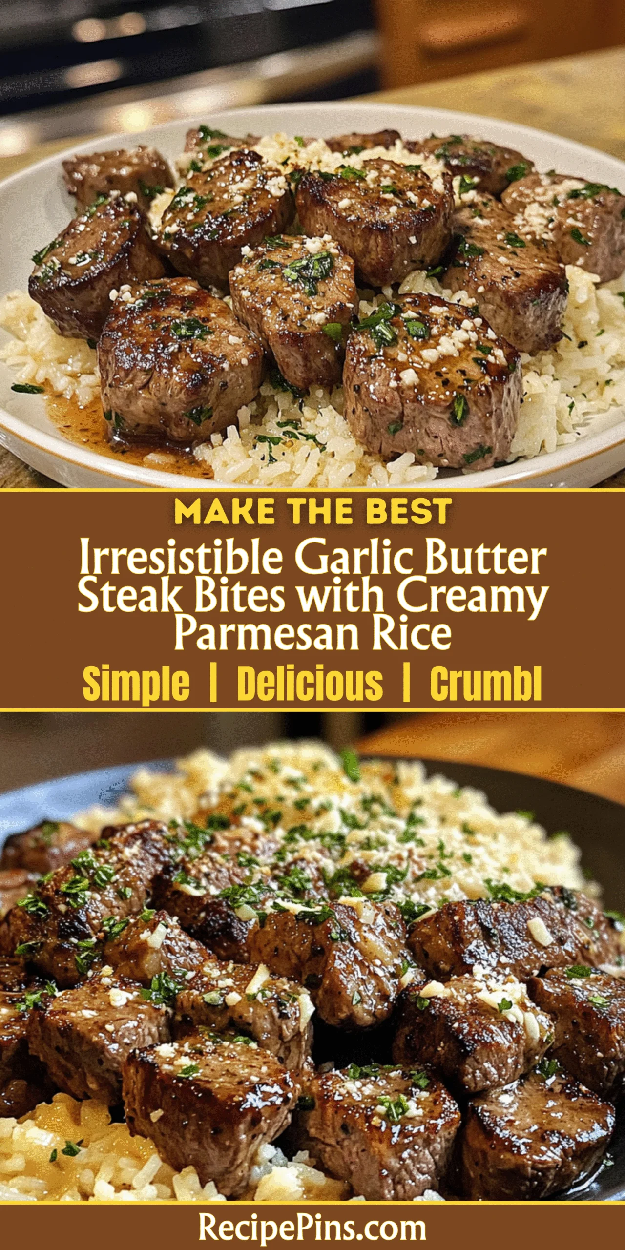 Irresistible Garlic Butter Steak Bites with Creamy Parmesan Rice