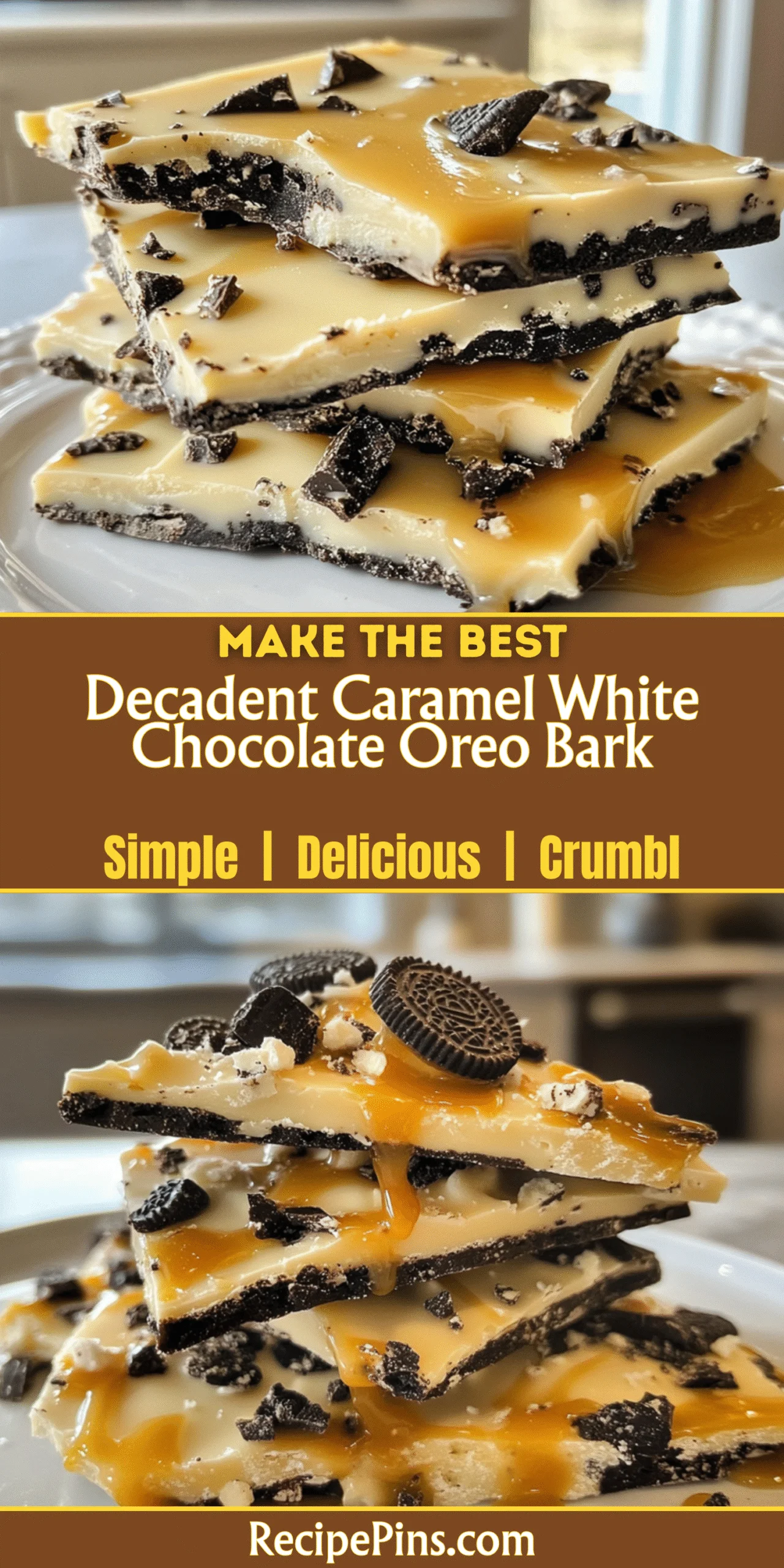 Decadent Caramel White Chocolate Oreo Bark