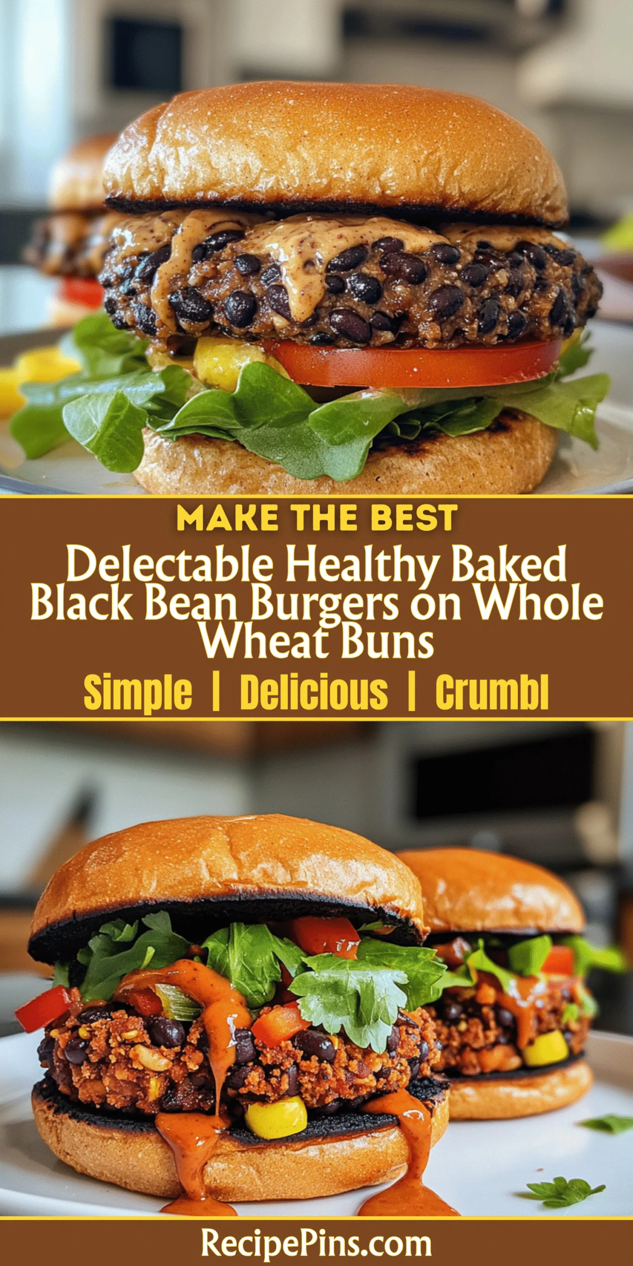 Delectable Healthy Baked Black Bean Burgers on Whole Wheat Buns
